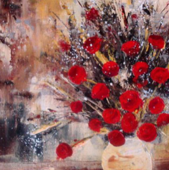 Named contemporary work « les fleurs rouges », Made by VOGEL