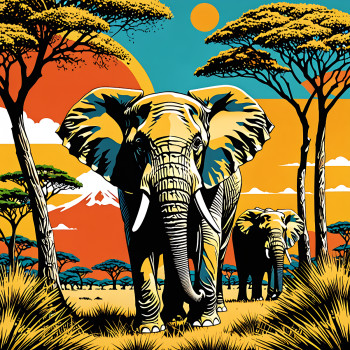 Named contemporary work « elephant pop art », Made by DOMINIQUE DULOT DIGITAL