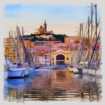 Named contemporary work « port de Marseille », Made by DOMINIQUE DULOT DIGITAL