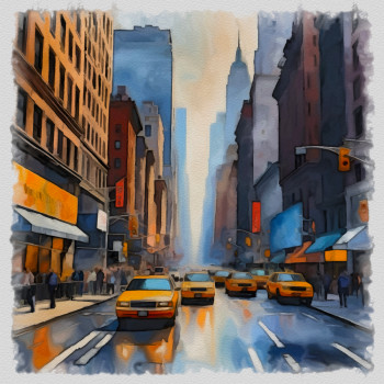 Named contemporary work « New York Manhattan 7th av », Made by DOMINIQUE DULOT DIGITAL