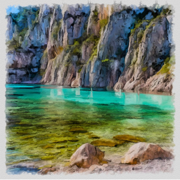 Named contemporary work « calanques à Marseille », Made by DOMINIQUE DULOT DIGITAL