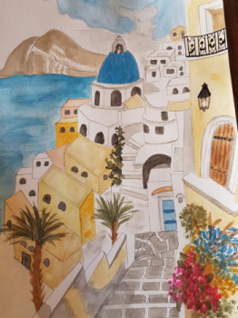 Named contemporary work « Oia est la capitale de Santorin (Greece) », Made by SYLVIE THABAUD BENETEAU