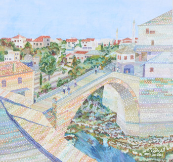 Named contemporary work « Le pont de Mostar 2 », Made by AFFIF CHERFAOUI