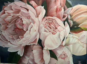 Named contemporary work « Aube de pivoines », Made by TATIANA LASHCHENKOVA