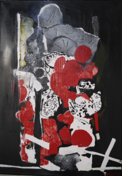 Named contemporary work « Mégalithe rouge et blanc », Made by FERNANDEZ
