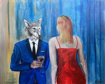 Named contemporary work « Wolf at Night #2 », Made by OBINO