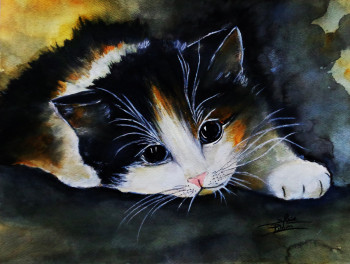 Named contemporary work « minet tricolore », Made by SYLVIE PINON