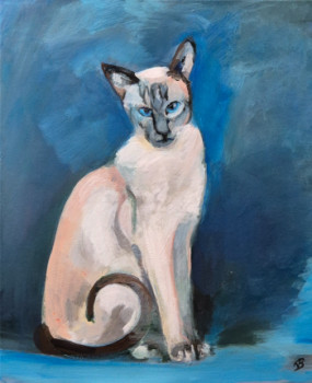 Named contemporary work « Chat aux yeux bleus », Made by VALERY