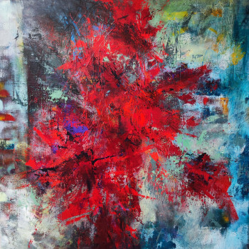 Named contemporary work « Abstraction en rouge #2 », Made by FLORE.M