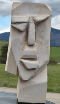 Named contemporary work « Tete cubique », Made by BOIS DES CIMES