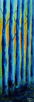 Named contemporary work « forêt sur fond coloré 4 », Made by SYLVIE PINON