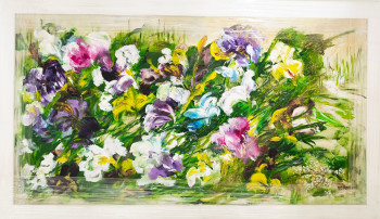 Named contemporary work « N° 114 Fleurs Bleu d'Iris », Made by JADE-B-ROUGERIE