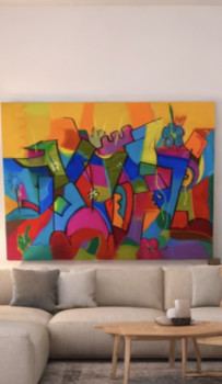 Named contemporary work « Oeuvre réalisée sur bois 80x60 couleurs vives réalisées au pastel . », Made by FLORI