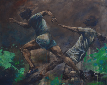 Named contemporary work « Footballers », Made by PAULINE SMITH