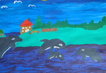 Named contemporary work « Delfinfamilie », Made by G.K.