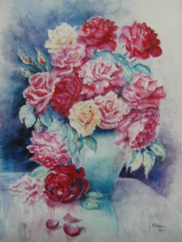 Named contemporary work « Bouquet de roses », Made by AMALIA MEREU