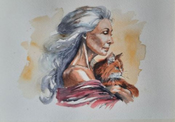 Named contemporary work « Femme et chat », Made by PACO