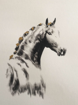 Named contemporary work « Animaux à l’encre de chine avec option feuilles d or », Made by ANNABEL LABATIE