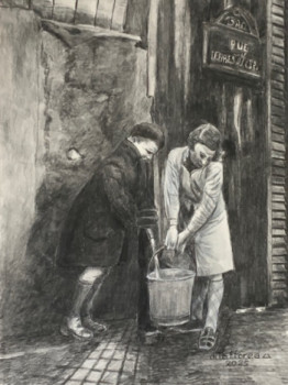Named contemporary work « CORVÉE D’EAU À LA FONTAINE PUBLIQUE », Made by JACQUES TAFFOREAU
