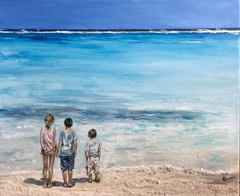 Named contemporary work « Plage à Moorea », Made by ANNE AMOUROUX