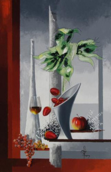 Named contemporary work « vase et fraises », Made by FRANçOIS LASSERE