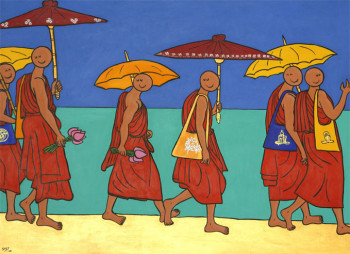 Named contemporary work « Monks on the Beach », Made by STEF