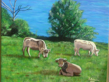 Named contemporary work « les vaches », Made by JACQUELINE LABADIE