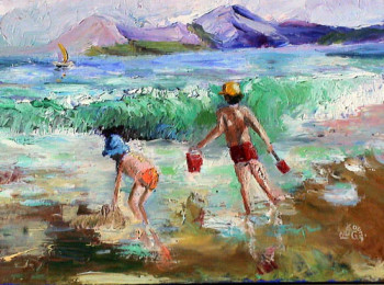 Named contemporary work « léo à la plage », Made by GEORGES PESTOURIE