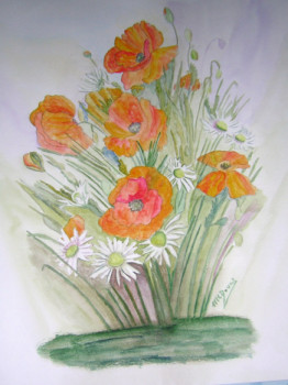 Named contemporary work « coquelicots et marguerites », Made by ARCENCIELDEMARIE