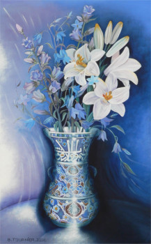 Named contemporary work « Le vase bleu calligraphié », Made by ABERNARDO