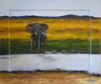 Named contemporary work « éléphant au bord d'une rivière », Made by ANTONIOTTI