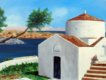 Named contemporary work « Lindos à Rhodes », Made by VIVIANE LESUISSE