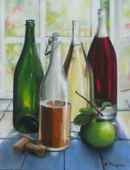 Named contemporary work « Jeu de lumières dans les bouteilles », Made by DOMINIQUE PINEAU