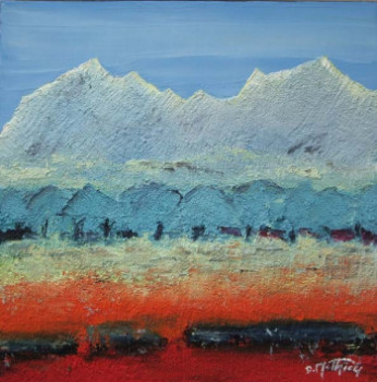 Named contemporary work « Alpilles aux Arbres bLeus », Made by DANIEL MATHIEU