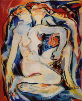 Named contemporary work « Couple bleu », Made by BRIGITTE SIMON