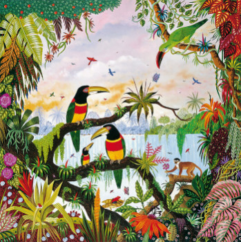 Named contemporary work « Toucans à la cascade », Made by ALAIN THOMAS