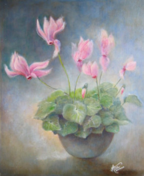 Named contemporary work « Cyclamens, Papillons... », Made by ALICE DENAT-BOURGADE