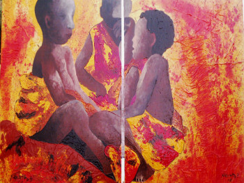 Named contemporary work « diptyque:Discution z'enfants », Made by NICOLETTA BEDAN