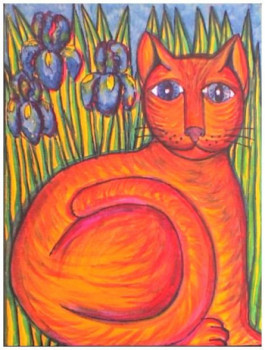 Named contemporary work « Le chat aux Iris », Made by STEPHANE CUNY