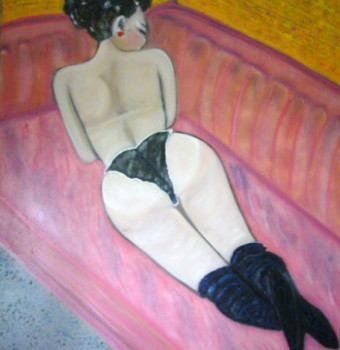 Named contemporary work « Sur le Sofa Rose », Made by YVES AUGUSTE