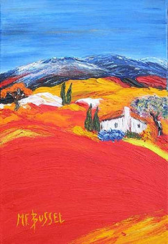 Named contemporary work « UN CHAMP DE COQUELICOTS EN PROVENCE », Made by MARIE-FRANCE BUSSET