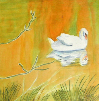 Named contemporary work « cygne sur l'étang », Made by ARCENCIELDEMARIE