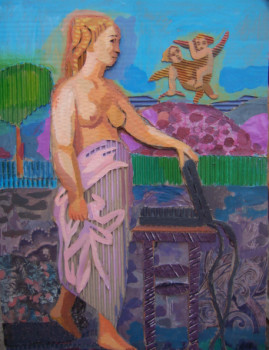 Named contemporary work « woman with computer », Made by LESYA DEMCHENKO