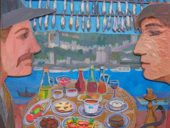 Named contemporary work « love food and fish 1 », Made by LESYA DEMCHENKO