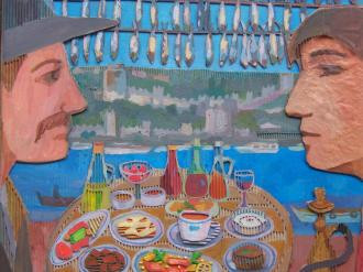 Named contemporary work « Love food and fish 2 », Made by LESYA DEMCHENKO