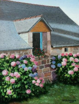 Named contemporary work « la fenêtre aux hortensias », Made by ANDRé GILLOUAYE