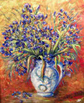 Named contemporary work « IRIS POT BLEU », Made by EDWARD