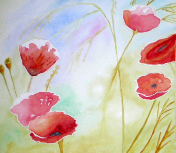 Named contemporary work « coquelicots au vent », Made by ARCENCIELDEMARIE