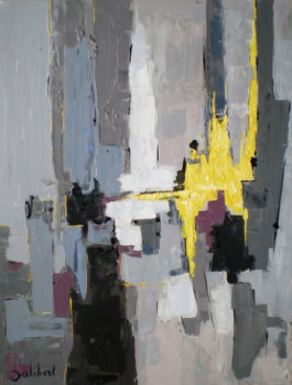 Named contemporary work « Jaune sur fond gris », Made by FRANCIS JALIBERT