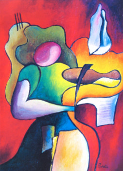 Named contemporary work « femme au violon », Made by JANPOL PORTALIS